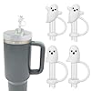 Cute ghost straw covers cap compatible with stanley cup 30 40 oz 4pcs silicone reusable drinking straw topper including 2 styles funny tumbler accessories perfect halloween decorations  urban country home decor