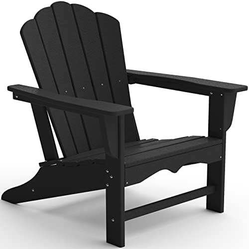 KINGYES HDPE Adirondack Chair, Classic All-Weather Adirondack Chair, Black