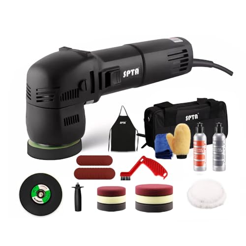 SPTA Mini Orbital Polisher - 3 Inch 10mm/780W Variable Speed Dual Action With Polishing Pads Sanding Discs Pad Conditioning Brush