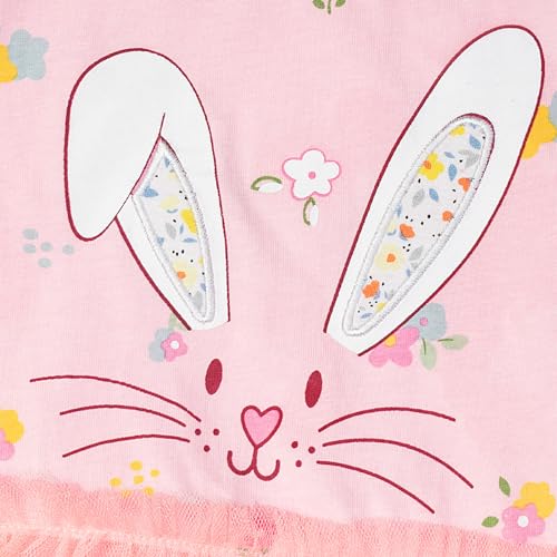 Image of HILEELANG Little Girl Short Sleeve Dress Easter Cotton Casual Applique Tunic Shirt Dresses