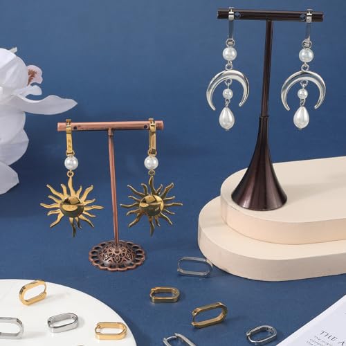 SUNNYCLUE 1 Box 16PCS 8 works Hoop Earrings Leverback French Earring Hooks Gold Silver Rectangle Stainless Steel Tiny Cartilage Huggie Hoops Earring Findings for jewellery Making Supplies DIY Earrings - Image 4