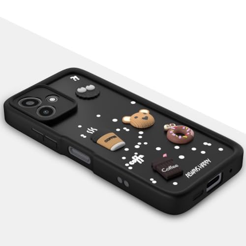 Image of Bintage Cute Fun Ball | Taddy Cartoon 3D Smiley Coffee Cup | Milk Donut | Full Protection Rubber Back Cover Compatible for Infinix X669C /Infinix Hot 30i - Black