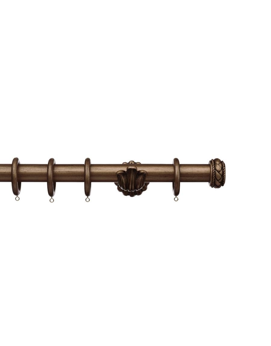 Integra Masterpiece Wooden Curtain Pole, 35mm Diameter Pole, Byzantine Finial, Ornate Bracket, Complete Pole Kit, Burnished Bronze, 180 cm