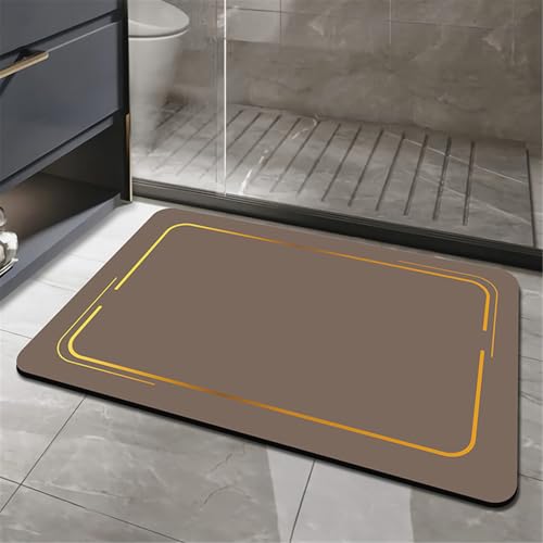 Odot Alfombra Baño Secado Rápido Alfombrilla de Baño Antideslizante de Piedra Diatomita Súper Absorbente Alfombra Felpudo Suaves para bañera, Ducha y Cocina, Color Sólido (Marrón 2,40x60cm)