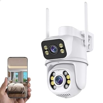 Câmera IP Sem Fio de Segurança Externa, LucZeng Câmera de Visão Noturna Infravermelha WiFi, HD 6MP Dupla Lente Grande Angular, IP66 à Prova D'água e à Prova de Poeira, Chamada de Voz Bidirecional