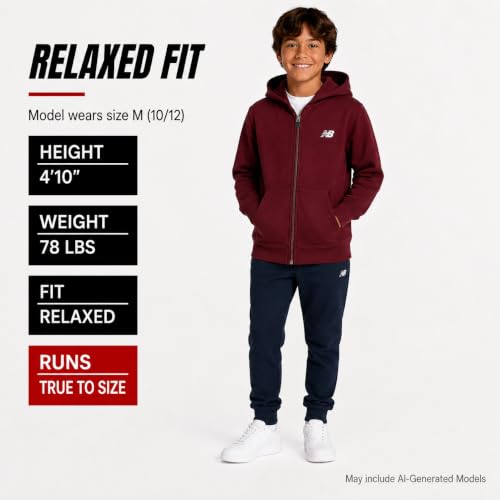 Image of New Balance Boys Zip Up Warm Fleece Hoodie Sweatshirt, Activewear 8-20