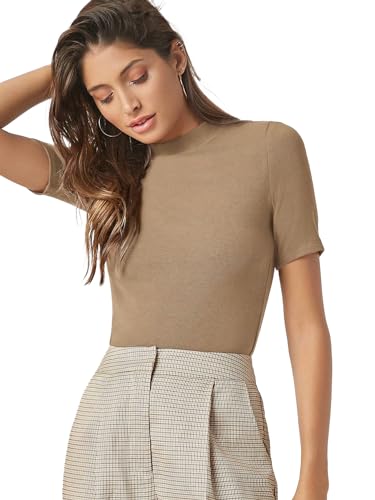 Beige Rib Knit High Neck Top