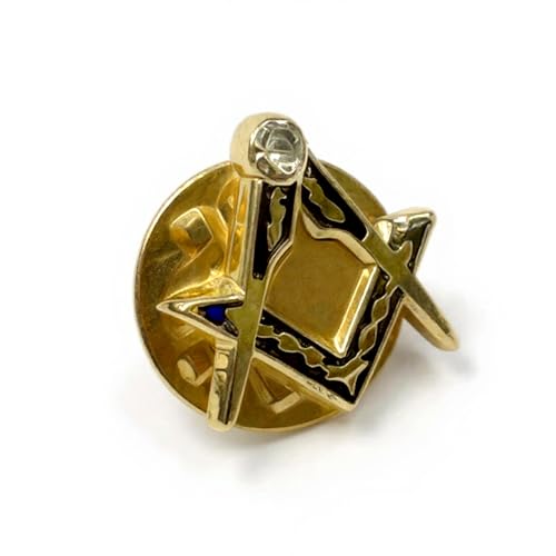 THE MASONIC COLLECTION Square & Compass Badge - Blauw & Goud geëmailleerd - w/prachtige witte steen - Gift Accessoire voor Vrijmetselaar Mannen, Eén maat, Messing