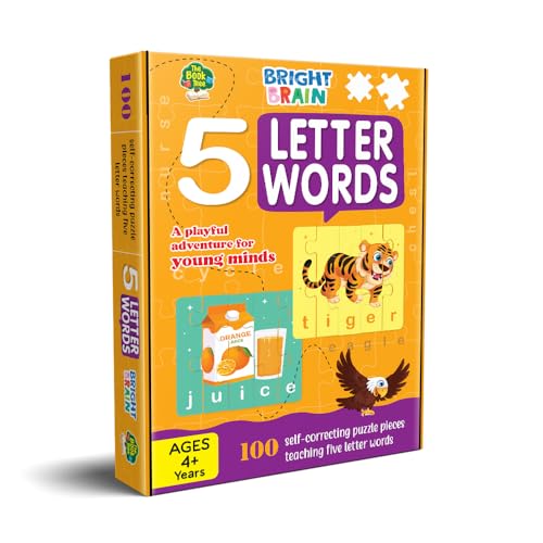 Image of THE BOOK TREE 4+ Years Bright Brain 5 Letter Words Puzzle - Learn to Spell 20 Four Letter Words 100 Pieces- Beautiful Colorful Pictures Age 4+ Gift Box By Majestic Book Club