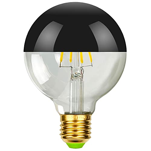Tianfan Led Bulbs Vintage Light Bulb Half Mirrior Shadowless Bulb G80 Edison Bulb 2700Kelvin 4W Dimmable Specialty Decorative Light Bulb (Black) - Image 2