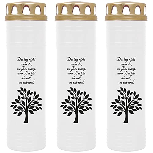 HS Candle Grabkerze Grablicht - 3er Pack - mit Motiv (Baum Schwarz) - ca 170h / 7 Tage Brenndauer je Kerze (26cm, Ø 7cm) - viele versch. Designs