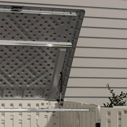 Suncast 5.9 ft. x 3.7 ft Horizontal Stow-Away Storage Shed - Natural Wood-like Outdoor Storage for Trash Cans and Yard Tools - All-Weather Resin, Hinged Lid, Reinforced Floor - Vanilla and Stoney