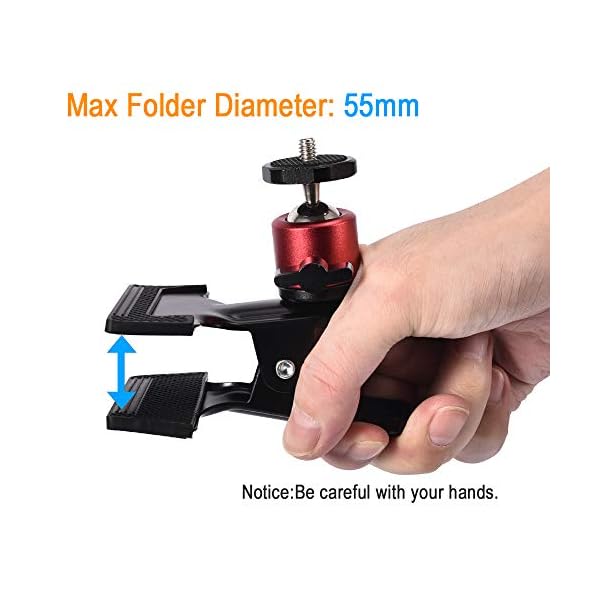UTEBIT Klemme mit Kugelkopf Stativklemme - Metal Klemmhalter mit Handyclip und Gopro-Adapter, 360 Grad Kamera Klammer… – Bild 3