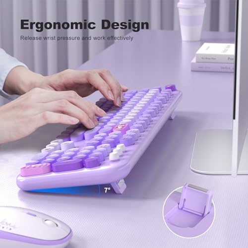Image of Wireless Keyboard and Mouse, Typewriter Full Size Keyboard with Number Pad and 2 in 1 USB Connected Mouse for Windows 7 /8 /10, Laptop, Desktop, PC, Computer (Purple Colorful)
