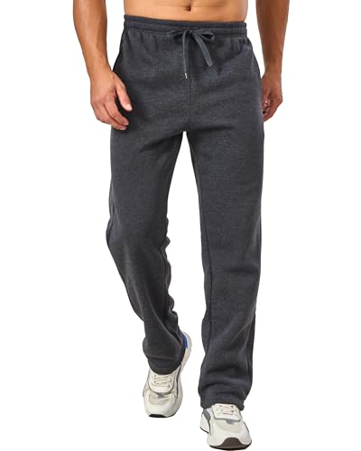 3 Pack Mens Fleece Athletic Loose Baggy Sweatpants Drawstring Workout Active Open Bottom Sweat Pants Big and Tall3