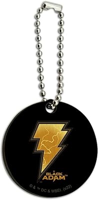 Black Adam Lightning Logo Wood Wooden Round Keychain Key Chain Ring