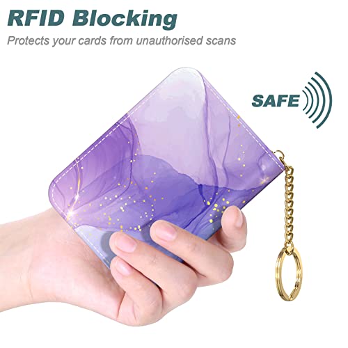 Image of Nipichsha Credit Card Holder, Small RFID Card Wallet for Women, Slim Leather Card Holder Wallet, Purple Marble, 4.33 x 3.15 x 0.98 inches, Fashions