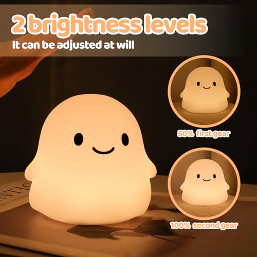 Image of Rytinazzz Halloween Ghost Night Light, Color-Changing & 50-Hour Battery, Spooky-Cute Squishy Lamp for Kids, USB Rechargeable with Timer, Halloween Decor & Gifts