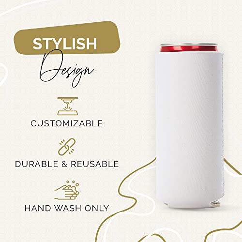 Image of Slim Can Cooler Sleeve 12 Pack - Blank Neoprene Insulated Can Coolers for 12 oz Skinny Beer & Soda Cans - Sublimation Ready Drink Sleeves for Heat Press, Custom Printing & Party Favors (White)