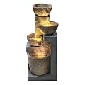 Goldshire 4-Tiers Cascading Bowls Outdoor Water Fountain with LED Light, Standing Cascading Water Feature, Faux Stacked Stones Waterfalls Fountains Decor for Garden Patio Yard and Lawn (Beige)