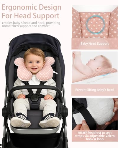 Image of KAKIBLIN Baby Travel Pillow, Baby Neck Pillow for Car Seat, U-Shaped Head and Neck Support for Stroller Pushchair, Soft Cooling Breathable Infant Head Pillow for Newborn Toddler