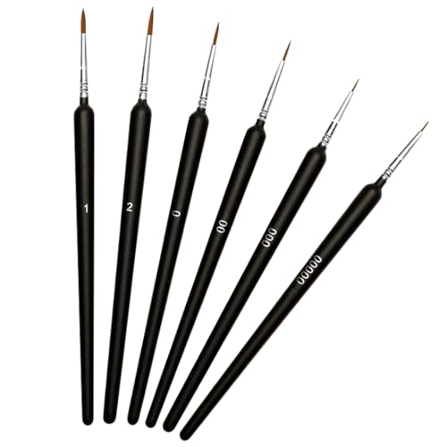 Phonojen - 6 Pcs Fine Detail Paint Brushes, Miniature Paint Brush for Fine Detailing and Art Painting, Ideal for Oil Painting, Acrylic, Watercolour, Nail Art, Model Making, and Line Painting(COLOR:Black)