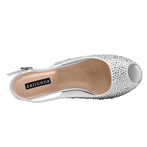 ERIJUNOR Women High Heel Peep Toe Rhinestones Slingback Platform Pumps Wedding Evening Dress Shoes3