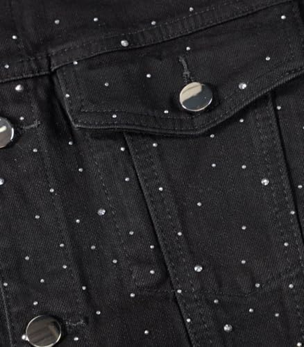 Image of SHION7 Men's Denim Jacket, Slim Fit Streetwear Jean Jackets For Men, Fashionable Embellished Rhinestone Jeans Coat