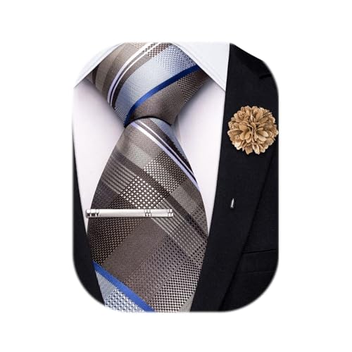 Image of Hi-Tie 63 inches Striped Paisley Extra Long Ties for Men Silk Necktie with Lapel Pin Tie Clip Big and Tall Men Formal Wedding
