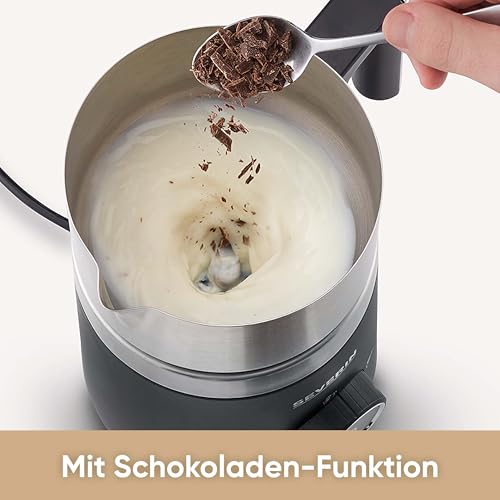 Foto von SEVERIN SPUMA 500 Induktions-Milchaufschäumer, Easy-Select-Drehregler, LED-Lichtring mit Statusanzeige, einfache Reinigung, Barista-Ausgusszotte, Edelstahl-gebürstet, schwarz, SM 3585