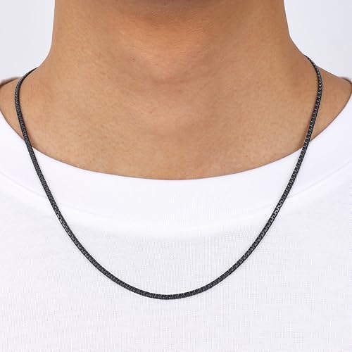 Fiusem Black Flat Box Chains for Men, 2.5mm Stainless Steel Chain Necklace, Necklaces for Men and Women 24 Inches by Fiusem - Used condition - Image 3
