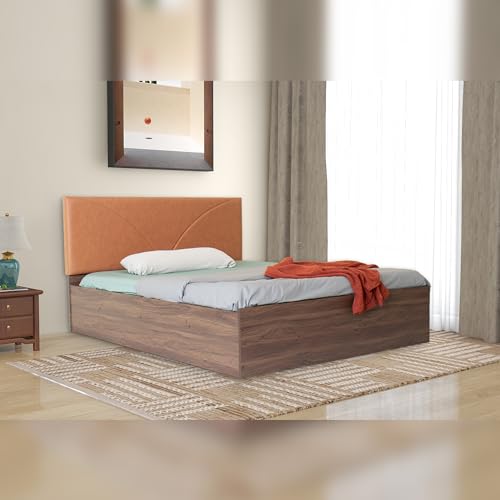 Image of DF2H Bed | 1 Year Warranty | Double Bed, Queen Size, Tada Premium Upholstery, Non-Woven & Fabric Base + 3mm MDF, Walnut Colour (Melamine Finish)