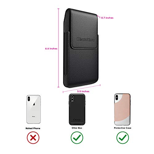 Mobile Vogue By Reiko Premium Eco-Friendly Leather Phone Pouch Belt Clip Holster Compatible With Iphone/Galaxy/Stylo/Android Phone With Protective Case On (Black-Mv385, 6.6 X 3.5 X 0.7 In) #TOP7