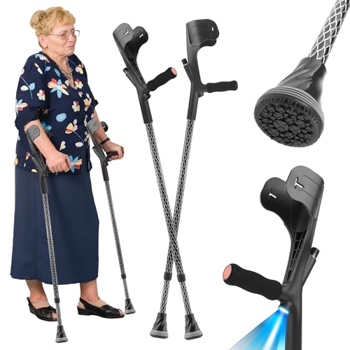 2 Pcs Forearm Crutches for Adults Foldable Knee Patients Mobility aids for Childre and Seniors for with Leg Injury Adjustable Travel Lightweight Walking Stick