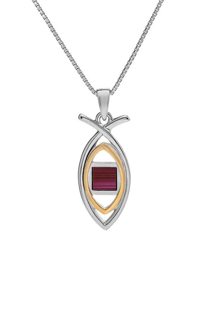 SpringNahal Nano Sim NT Silver and 9K Gold Pendant - Ichthys symbol From the Holy Land