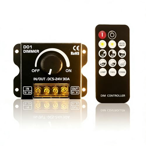 Sorfia 5V 12V 24V LED Dimmer Switch 30A Dimmer Switches for LED Lights PWM Controller 12 Volt Light Dimmers Switch Knob or 14 Key Wireless Control for LEDs Strip Lights Controller