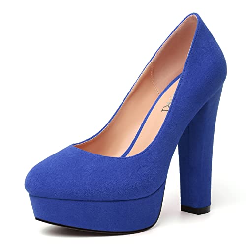 MERRORI Womens Round Toe Platform Party Suede Slip On Sexy Solid Chunky Super Super High Heel Pumps Shoes 5 Inch