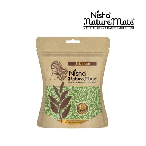 Image of Nisha Nature Mate Henna Powder for Hair Colour, Dark Brown, Permanent Hair Color, Ammonia Free, 100% Grey Coverage, Herbal Hair Dye with Amla, Shikakai, Hibiscus & Aloe Vera (45g Pack of 3)