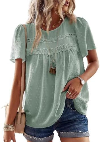 Womens Summer Tops Crewneck Short Sleeve Shirts Casual Chiffon Bl...