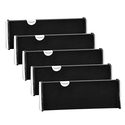 Image of JONYJ Drawer Dividers Organizer 5 Pack, Adjustable Separators 4" High Expandable from 11-17" for Bedroom, Bathroom, Closet,Clothing, Office, Kitchen Storage, Strong Secure Hold, Foam Ends(Black)