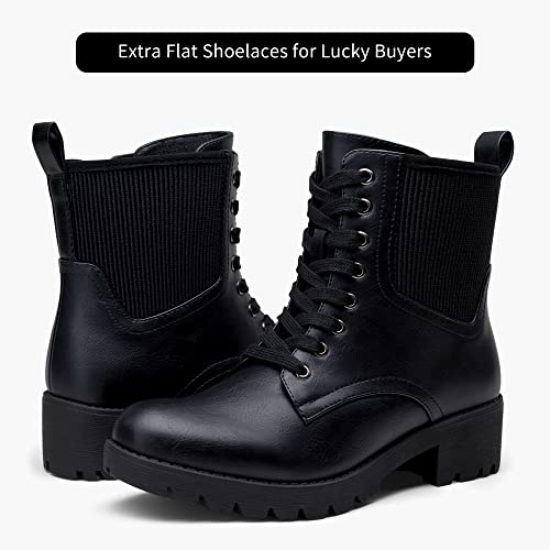 Vepose Womens' 916 Ankle Boots, Combat Lace-Up Booties, Black, Size 8 Us -With Inner Zipper(Cjy916 Black 08) #TOP1