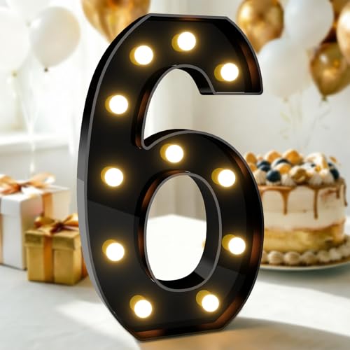 Image of Pooqla 6th Birthday Decorations for Boys, Large Black Light Up Numbers | Black Party Decorations, 12.6in Tall Big Marquee Numbers 6th 16th 60th Anniversary Birthday Gift for Boys Wedding Room Decor