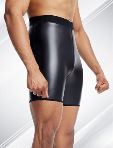 FEOYA Men Leather Shorts High Waist Tummy Control Shapewear Shorts Slim Fit Trunk Leg Body Shaper4