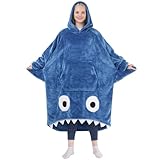 Waitu Shark Hoodie Blanket for Adult, Shark Wearable Blanket Hoodie Gifts for Women Men, Funny Hooded Blanket with Sleeves Funny Gifts, Blue