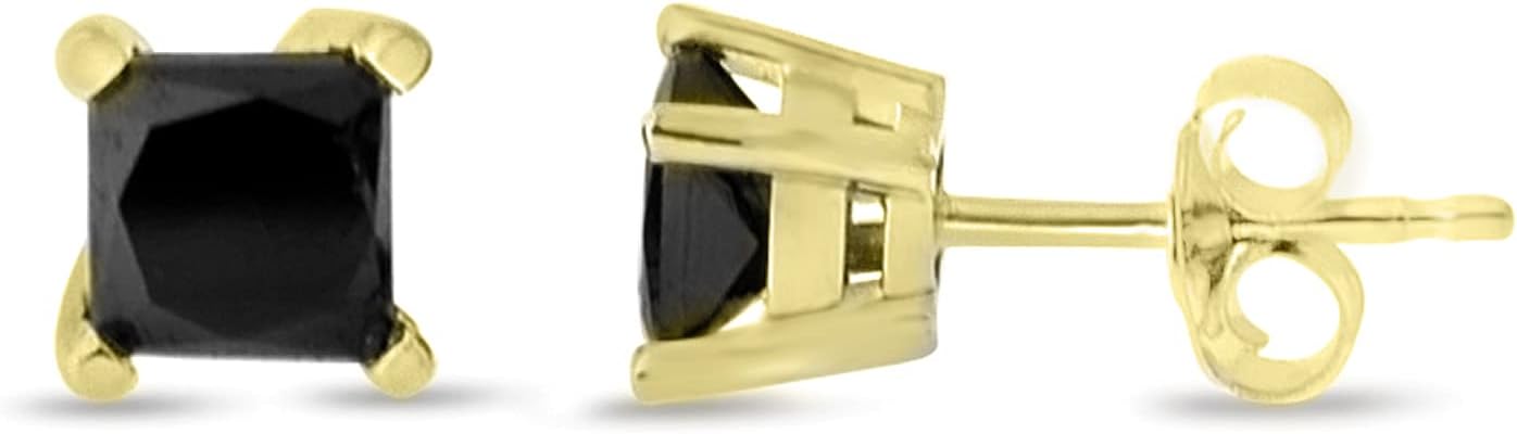 Black Diamond Princess Studs in 14K gold