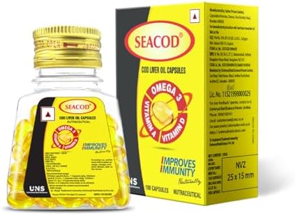 Seacod Cod Fish Liver Oil 100 softgel Capsules With Natural EPA & DHA (100 Caps)