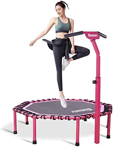 Gielmiy 48" Fitness Trampoline，Indoor Mini Trampoline for Adults ，rebounder Trampoline with 5 Adjustable Handle，Best Home Cardio Jump Fitness Workout and Lose Weight Trainer（max Load 330lbs）
