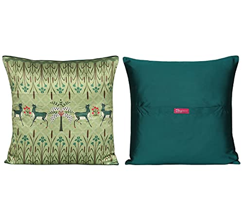 Image of India Circus by Krsnaa Mehta Geometrical Deer's Multicolor Satin Blend Cushion Pillow Covers Set of 5 (16 x 16 Inches) 110 TC