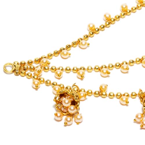 Bindhani Gold Plated Bahubali Earrings Hair Chain With Small Dangling Jhumki Crafted By Indian For Women3