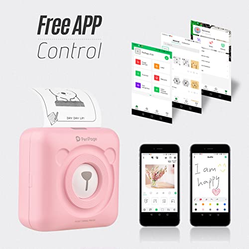Bisofice Peripage A6 Mini Pocket Printer Wireless Bt Thermal Printer Picture Label Memo Receipt Paper Printer + 9 Rolls Color Thermal Paper + 3 Rolls Adhesive Sticker Paper 57 * 30Mm (Pink) #TOP2